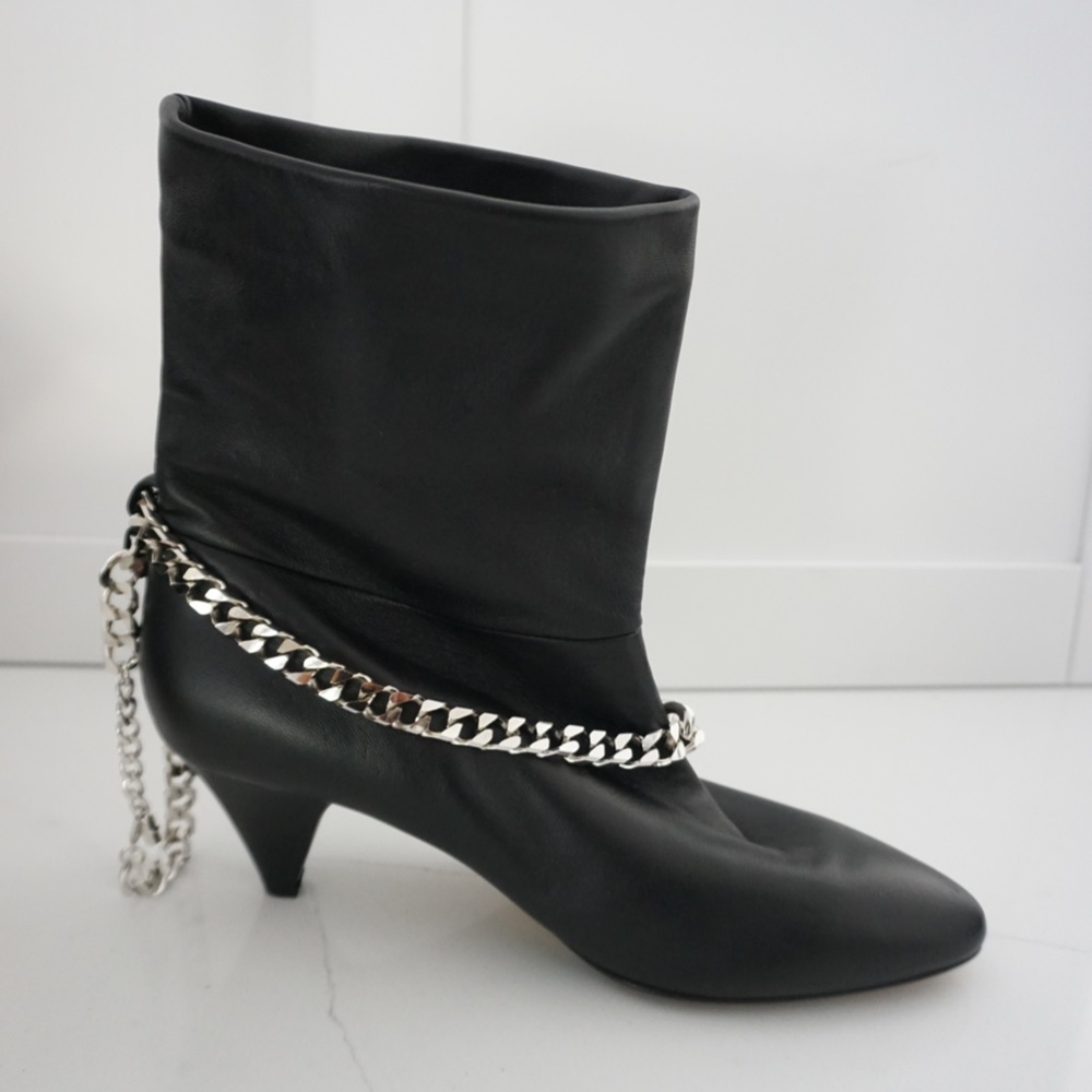 AleVi Milano Futura Chain Black Leather Ankle Booties Silver Wraparound Chain